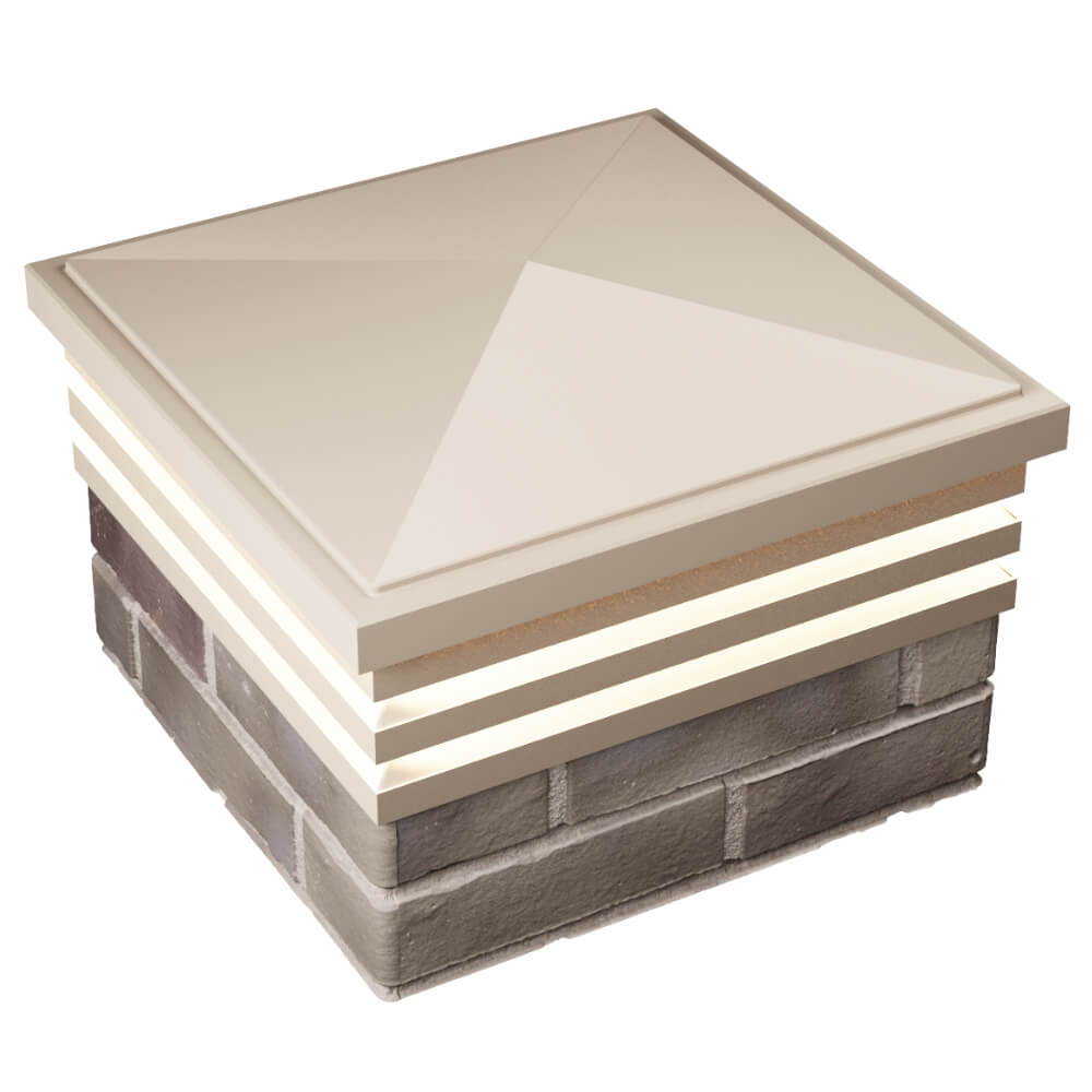 Колпак Zking Бона ХайТек Бежевый на столб 1.5х1.5 кирпича (385х385мм) с подсветкой в Новочебоксарске фото