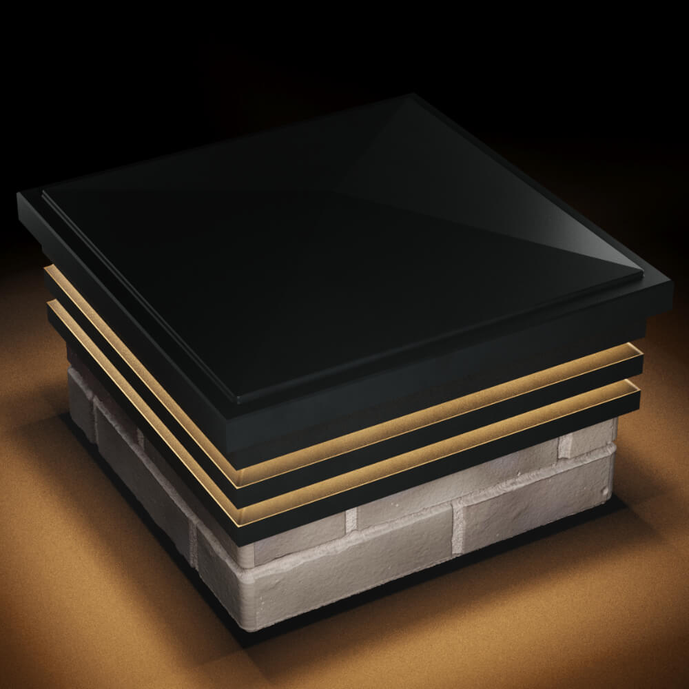 Колпак Zking Бона ХайТек Черный на столб 1.5х1.5 кирпича (385х385мм) с подсветкой в Новочебоксарске фото