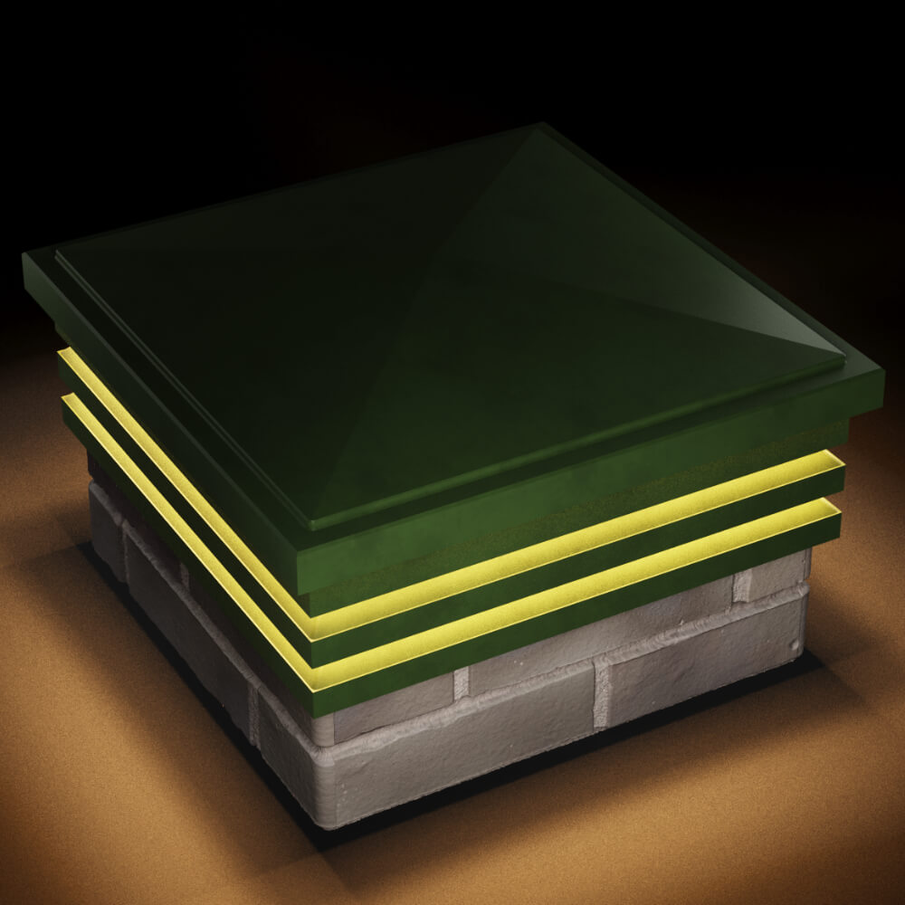 Колпак Zking Бона ХайТек Зеленый на столб 1.5х1.5 кирпича (385х385мм) с подсветкой в Новочебоксарске фото