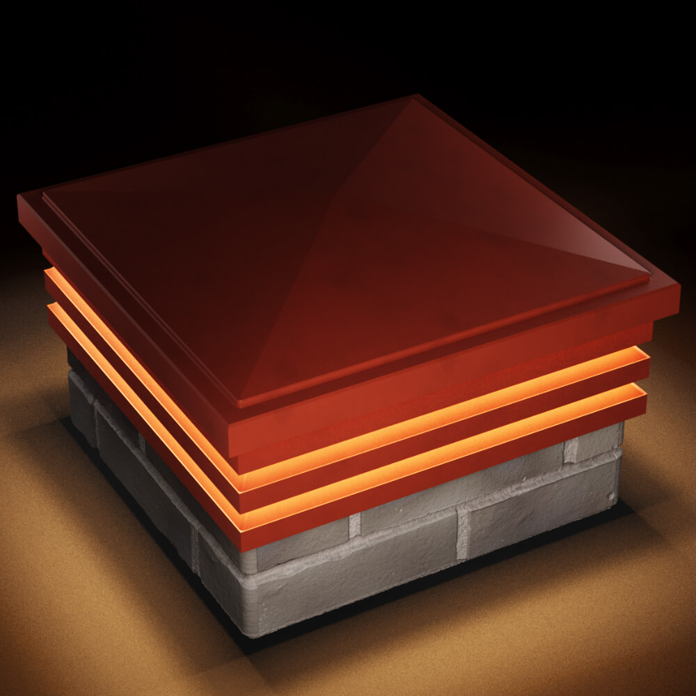 Колпак Zking Бона ХайТек Красный на столб 1.5х1.5 кирпича (385х385мм) с подсветкой в Новочебоксарске фото