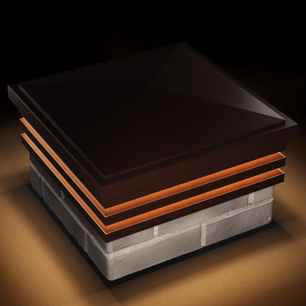 Колпак Zking Бона ХайТек Коричневый на столб 1.5х1.5 кирпича (385х385мм) с подсветкой в Новочебоксарске фото