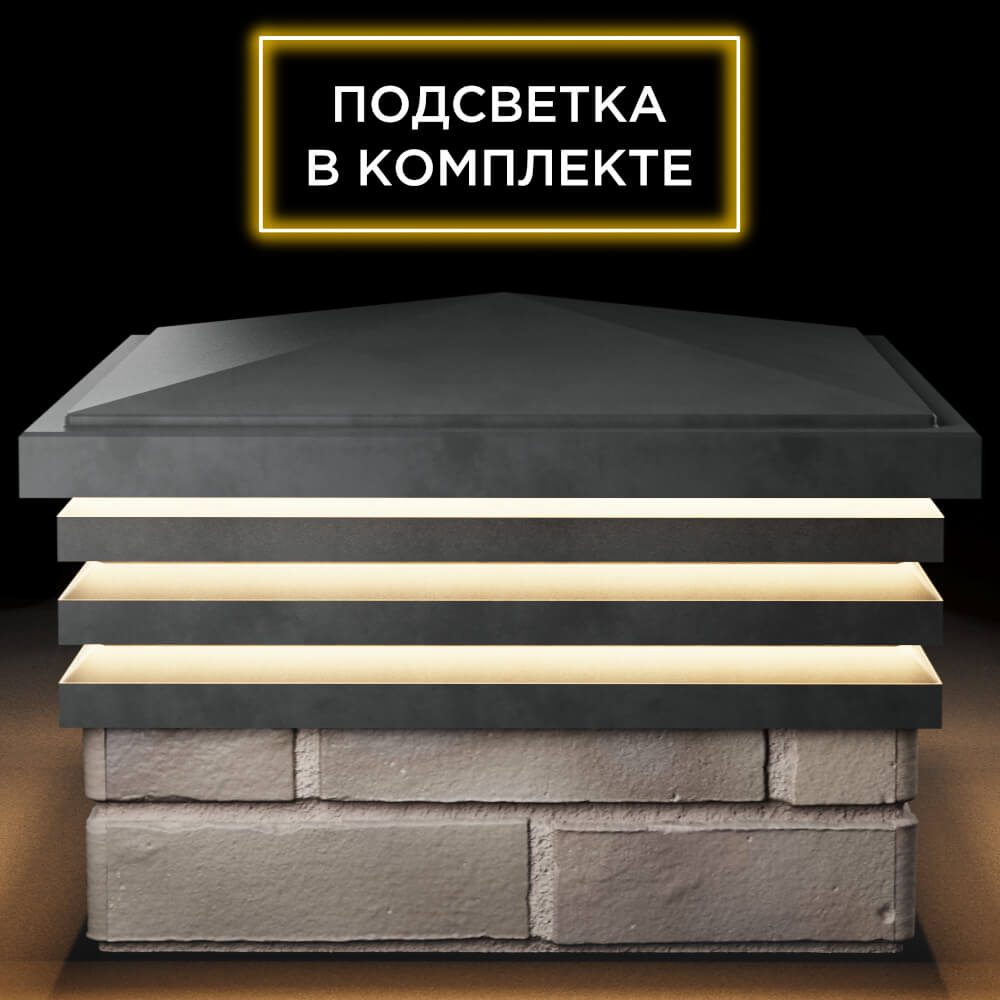 Колпак Zking Бона ХайТек Серый на столб 1.5х1.5 кирпича (385х385мм) с подсветкой Новочебоксарск фото