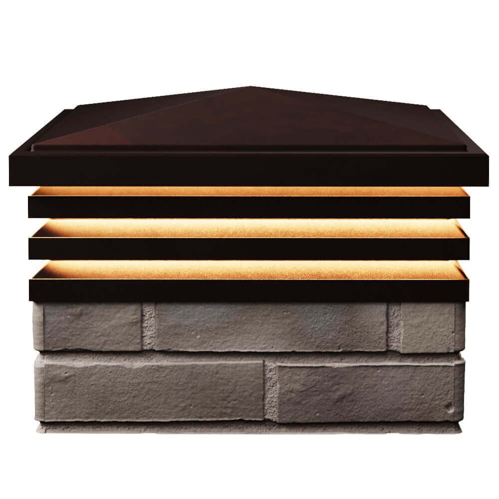 Колпак Zking Бона ХайТек Коричневый на столб 1.5х1.5 кирпича (385х385мм) с подсветкой в Новочебоксарске фото